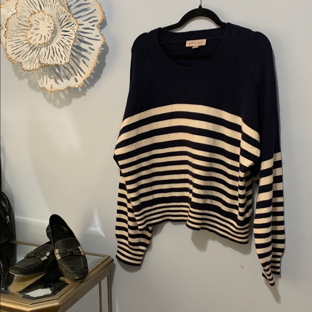Philosophy navy blue and cream striped sweater size extra large